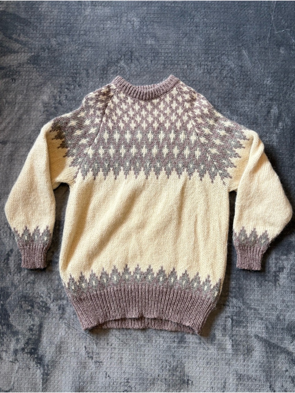Vtg Highland Craft 100% Wool Womens M Fair Isle Knit Pink/Cream Sweater Scotland